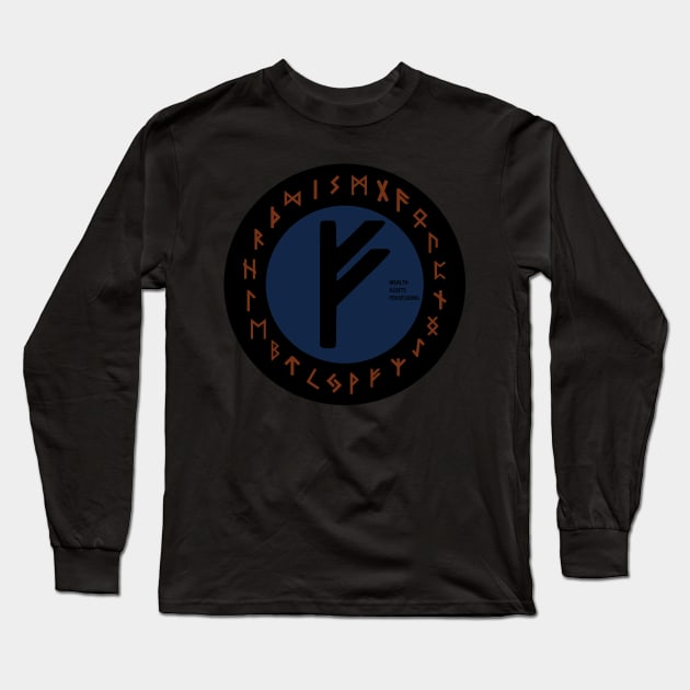 Blue Fehu Elder Futhark | Viking Rune Symbol Long Sleeve T-Shirt by DepicSpirit